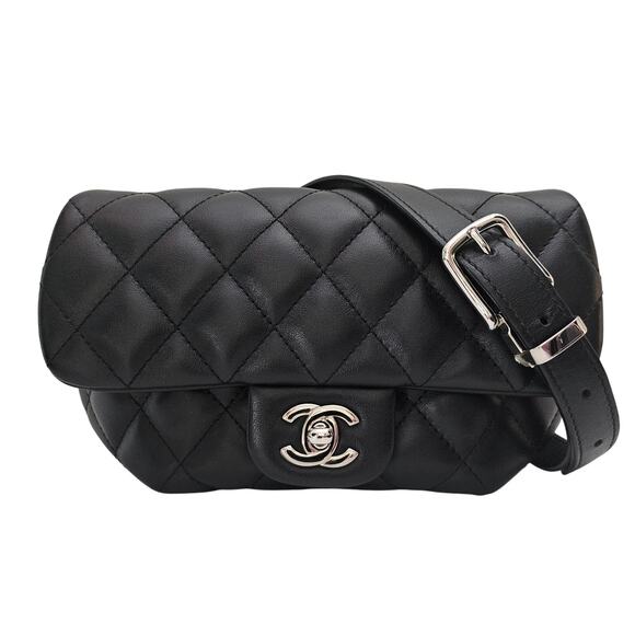 Chanel Quilted Uniform Leather CC Belt Bum Bag Black - Picture 1 of 11
